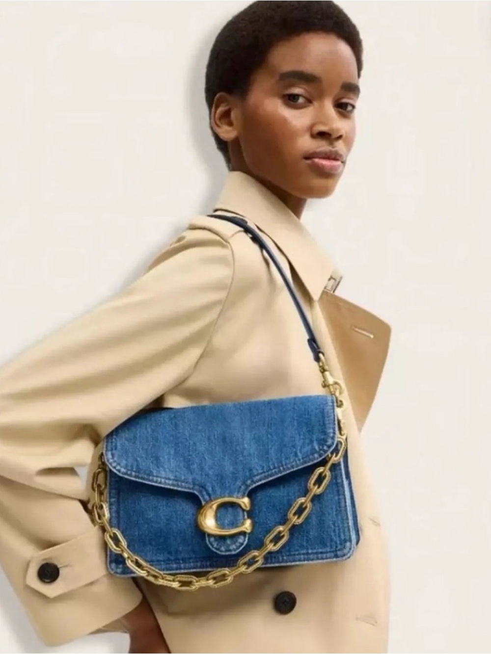 COACH Denim Chain Tabby 30 Shoulder Bag with Gold 'C' Accent & Chunky Gold Chain - Picture 5 of 8